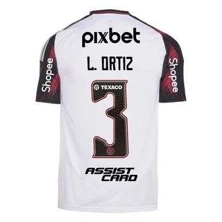 Manto Flamengo Jogo 2 Adidas 2025 c/ Kit Patrocínio + 3  Léo Ortiz