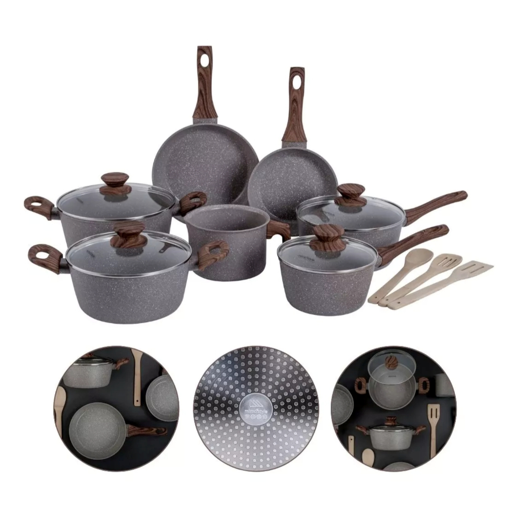 Jogo De Panelas 10 Peças Indução Revestimento Cerâmico Cor Cinza/grafite Mimo Style Grafito