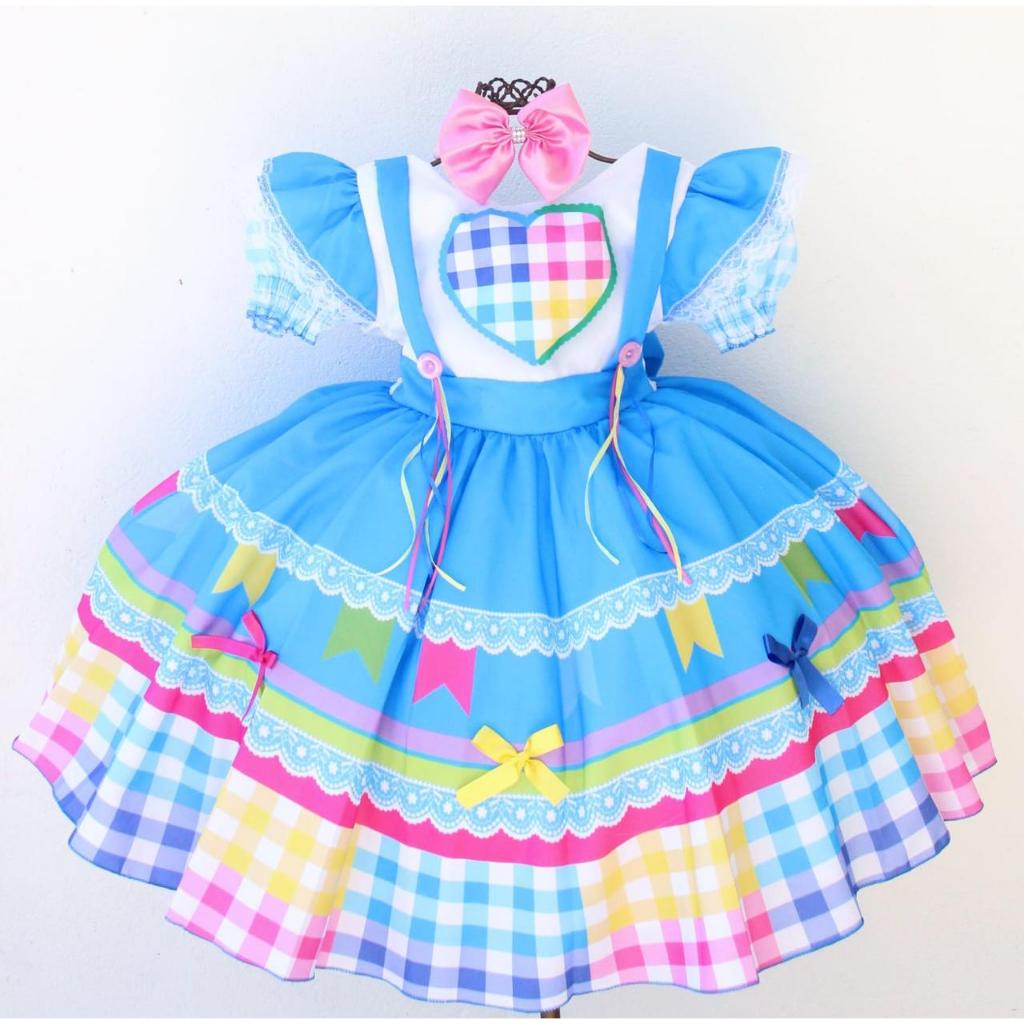 Vestido Caipira Menina Luxo Coracao Sao Joao Festa Junina Shopee