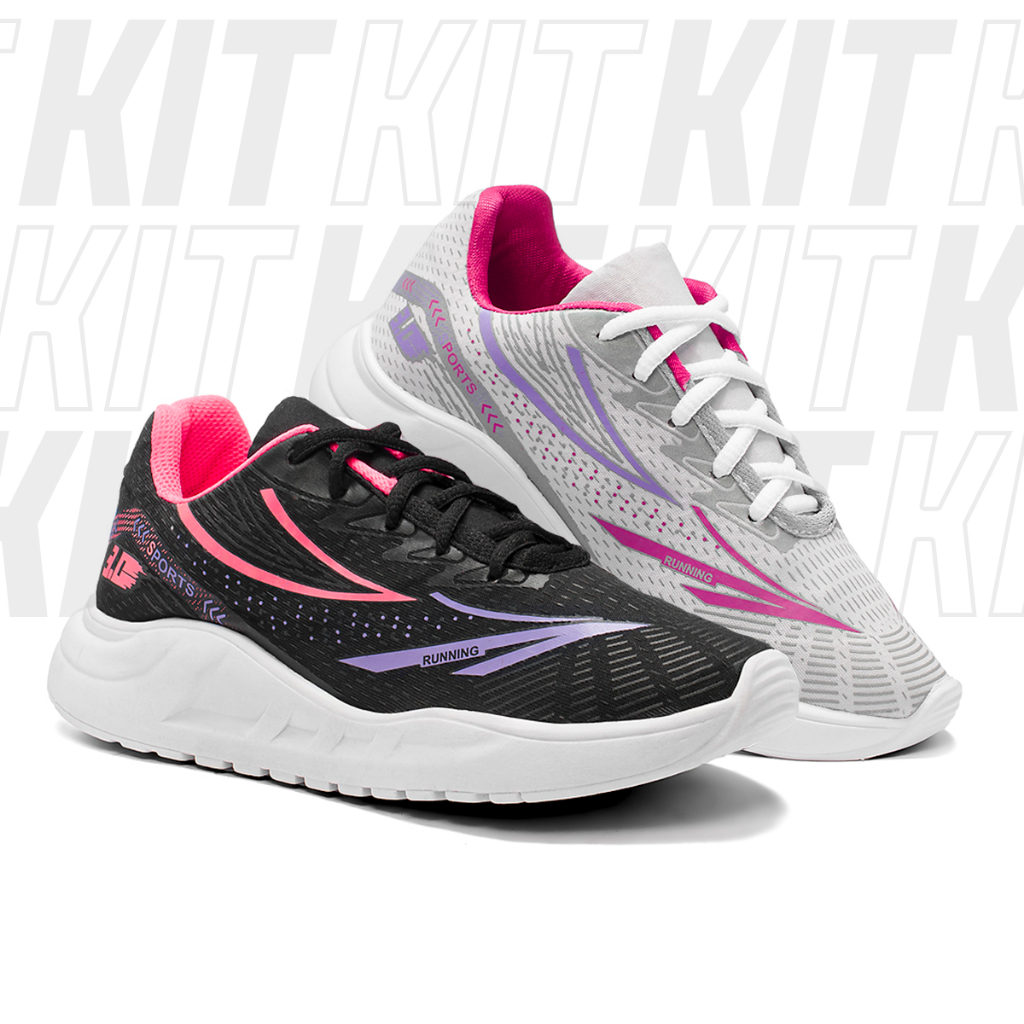 Kit 2 Tênis Feminino Esportivo Para Caminhada E Academia Conforto E ...