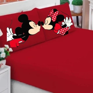Jogo De Lençol Casal/Queen/King 3 Peças Tematico Ideal Para Cama Box - Mickey e Minnie Beijo em Oferta na Shopee