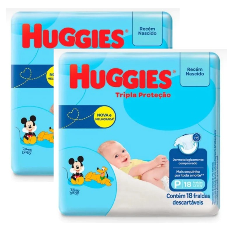 Kit 2 Fraldas Huggies Tripla Proteção Jumbinho Azul Ajuste Total Max P ...