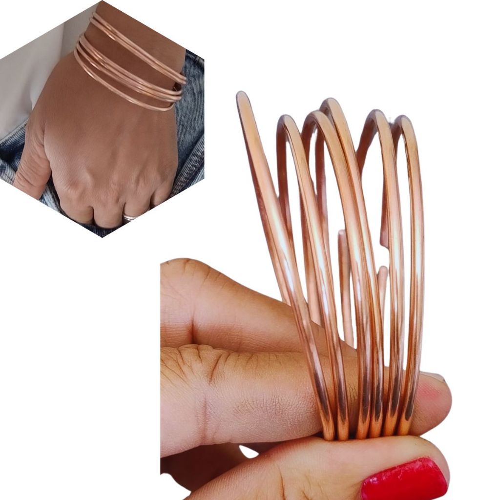 Kit 6 Pulseiras Argola 20cm Cobre Puro 100% Natural