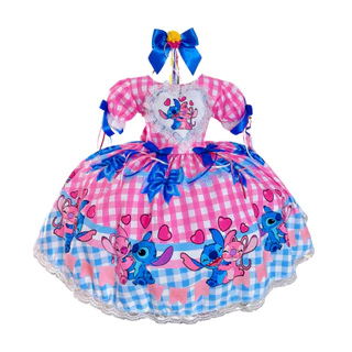 Vestido Junino Infantil Lilo Stitch e Angel Xadrez Festa Junina Quadrilha São João em Oferta na Shopee