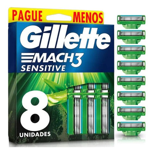 Carga Gillette Mach3 PELE SENSÍVEL - Gillette 4 , 6 ,8, 16 ou 20 cartuchos cargas unidades