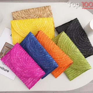 Carteira de palha natural com forro interno e palha brilhosa carteira feminina SZJ-68001 em Oferta na Shopee