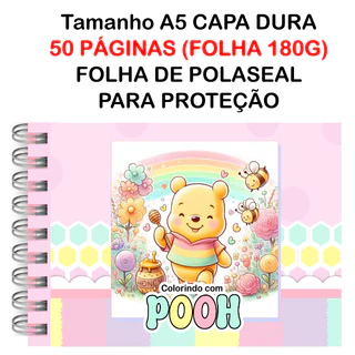 Livro de Colorir POOH 50 Folhas Papel 180g wire-o capa normal ou holográfica e elástico pintar bob good color em Oferta na Shopee
