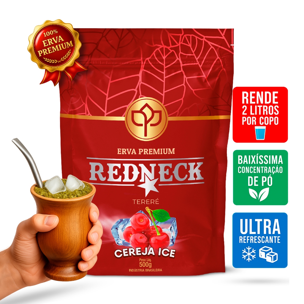Erva Mate Premium Tereré REDNECK Sabor CEREJA ICE 500g Rende até 2