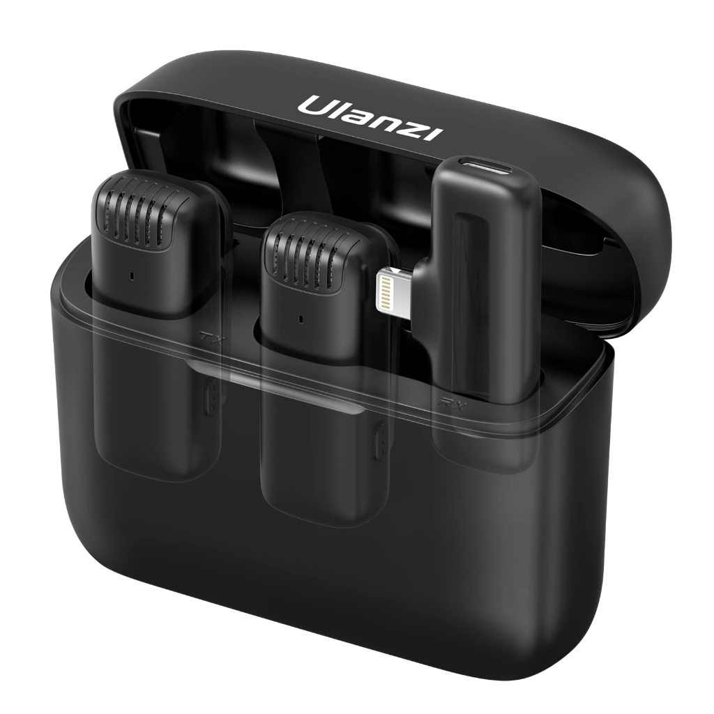 ULANZI J12 Microfone Lavalier sem fio para iPhone iPad e Android, microfone 2 em 1 Plug-Play