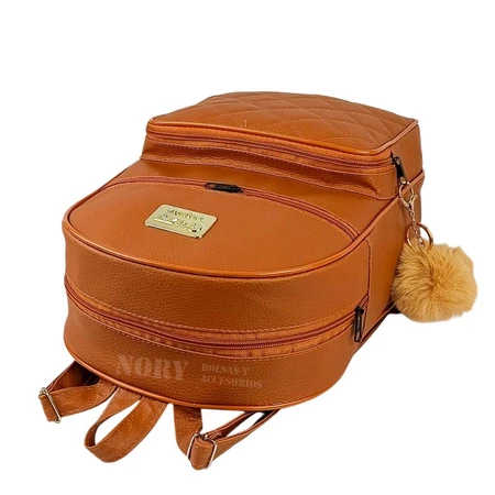 Bolsa mochila feminina de couro sintetico + chaveiro pompom