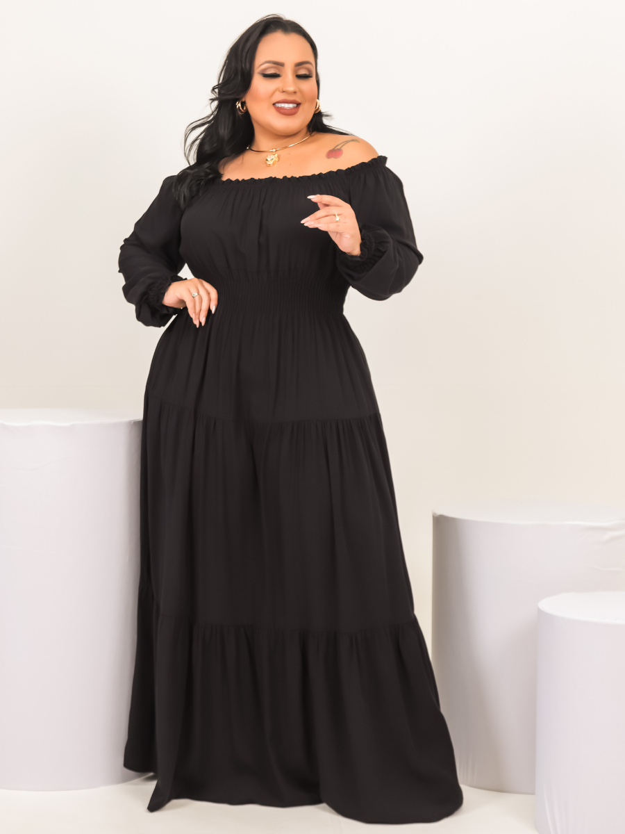 Moda Evangelica Vestido Preto Longo Ciganinha Vestido Longo Plus