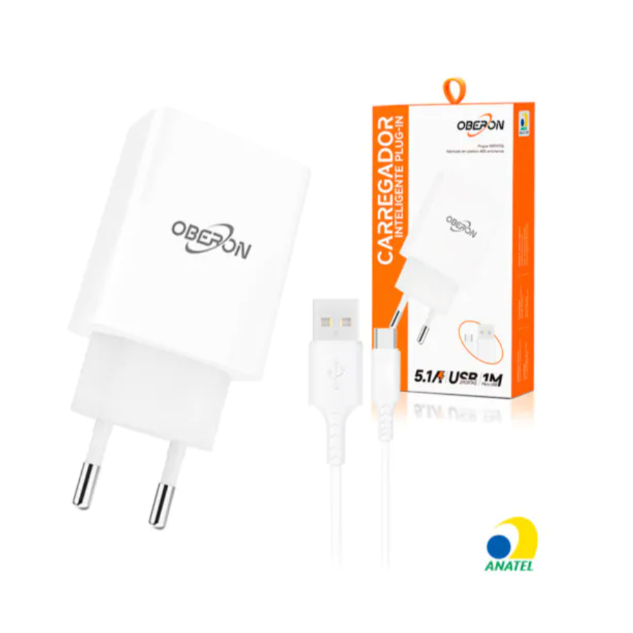 Carregador de Celular 5.1A com 2 Portas USB Com Cabo Tipo-C OBERON - OR ...