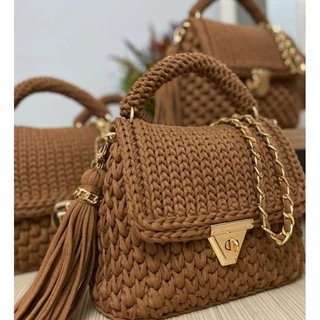 BOLSA DE OMBRO DE LUXO EM CROCHÊ - Bolsa Alice em Crochê Fios de Malha Premium