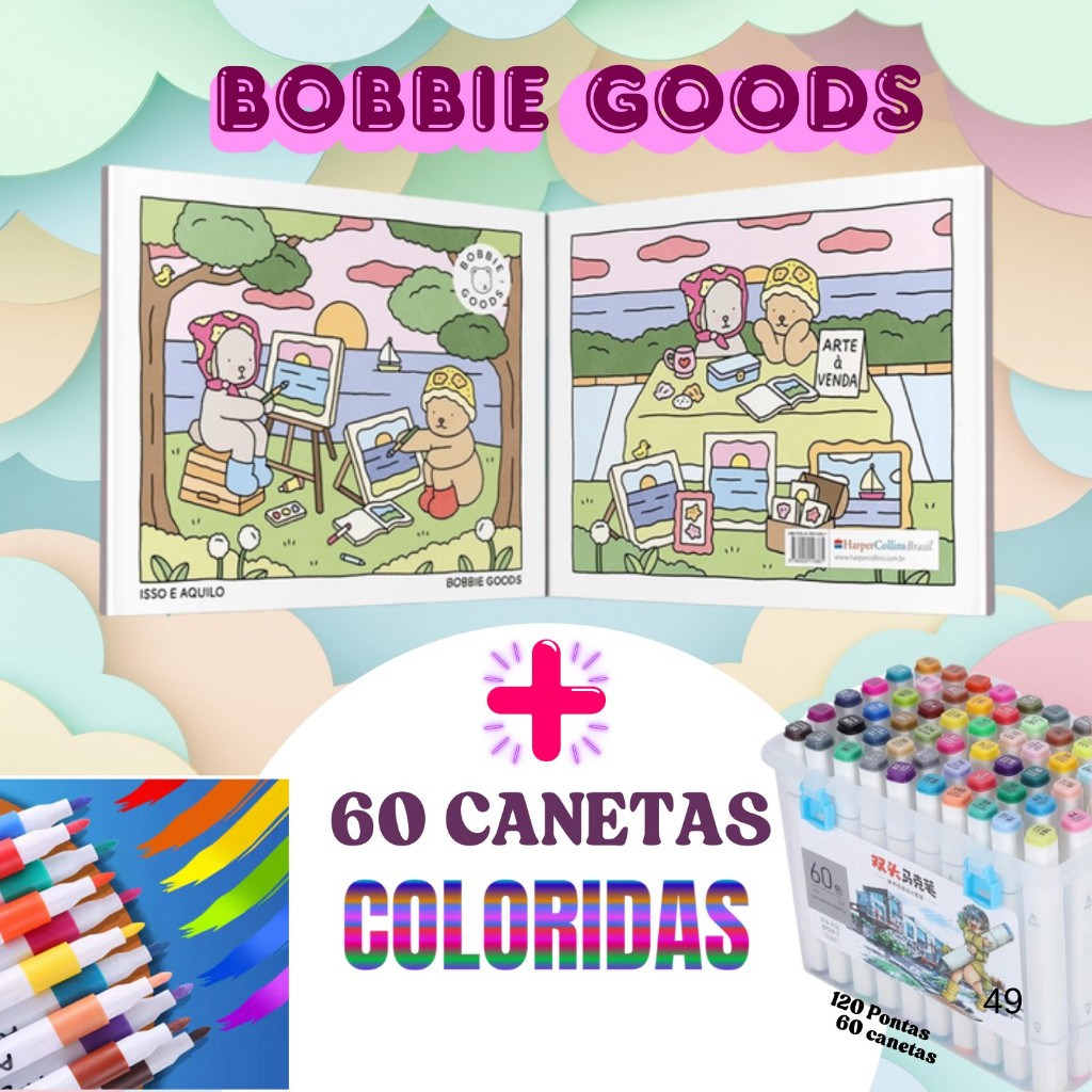Kit 60 Canetas Touch Marker Brancas + Livro Bobbie Goods Capa Dura A5 ...