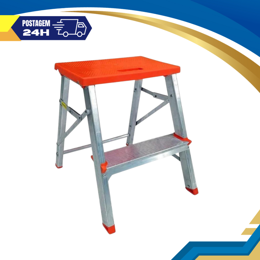 Escada Banqueta De Alumínio 2 Degraus Com Patamar BAQ002 - Ágata