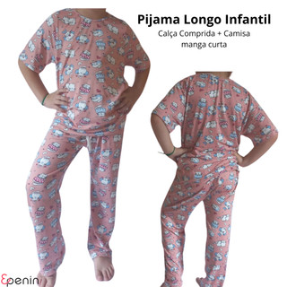 Pijama Longo Infantil Calça comprida e Blusa Manga Curta Confortável em Oferta na Shopee