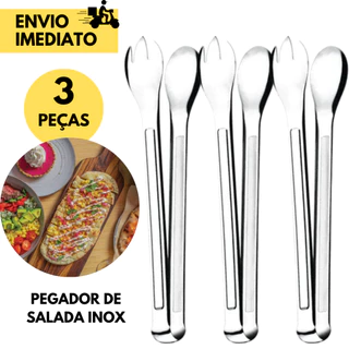 Kit 3 Pegadores de Salada Inox Grande 29 CM ideal para Servir Pegar Saladas Buffet Churrasco SelfSer em Oferta na Shopee