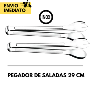 Kit 3 Pegadores de Salada Inox Grande 29 CM ideal para Servir Pegar Saladas Buffet Churrasco SelfSer