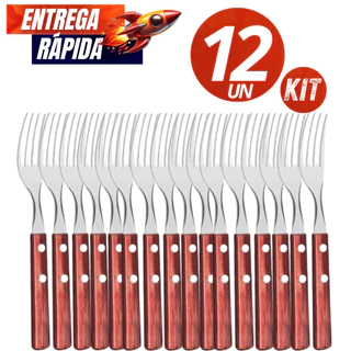 Conjunto Talher 12/06 Garfo Garfos inox com Cabo de Madeira Faqueiro Linha Premium Casa Culinária