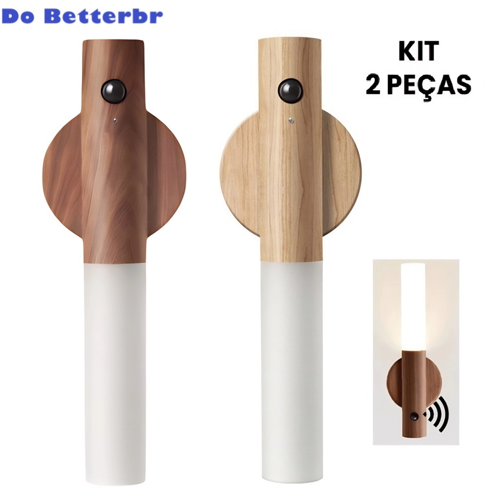 Luminaria Led Recarregável Sensor de Movimento Arandela de Madeira Minimalist Mesa Parede Magnética