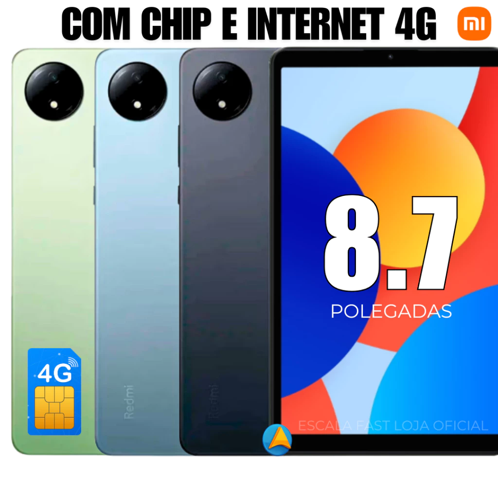 Novo Tablet Xiaomi Redmi Pad SE 8.7" Com entrada para 02 Chips 4G e Cartão de Memória + Película de CORTESIA