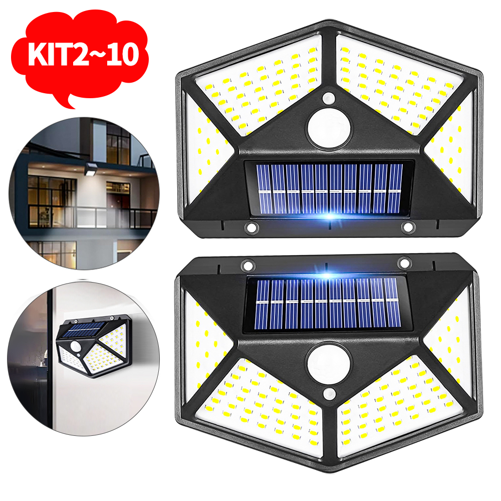 KIT2~KIT10 Luminária Solar 100 Led Com Sensor Para Jardim Externa Prova D'água Luz Led Solar Lâmpada