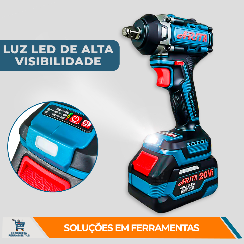 Chave De Impacto Arita 20V C/ 2 Baterias YP20-W500A 4.0AH Motor