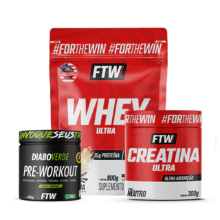 Kit Whey Ultra Baunilha 900g + Creatina Ultra 300g + Pré Workout 150g Diabo Verde - FTW