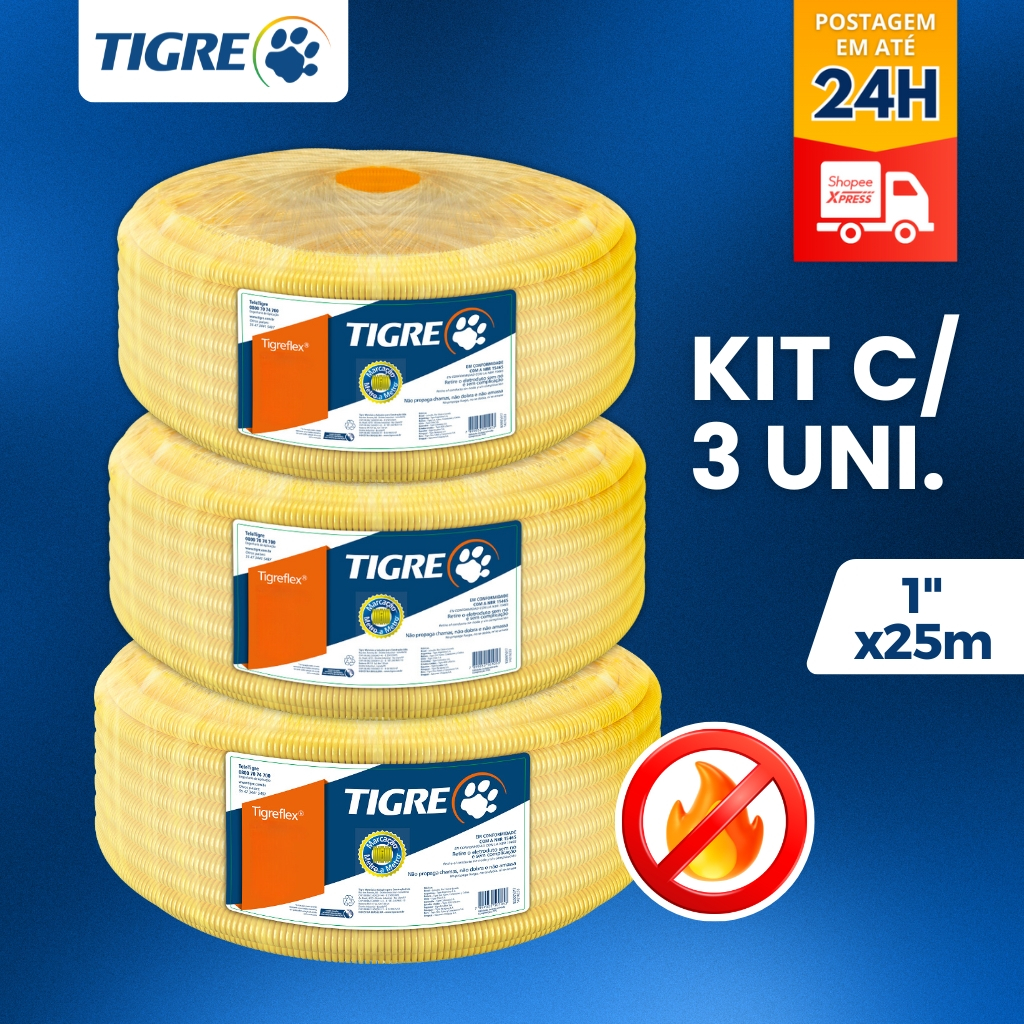 Conduite Corrugado 1 Polegada x 25m - Tigre Kit C/ 3 Rolos | Shopee Brasil