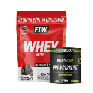 Kit Whey Ultra 900g + Pré-Workout Pote 300g Sabor Maça Verde Diabo Verde - FTW