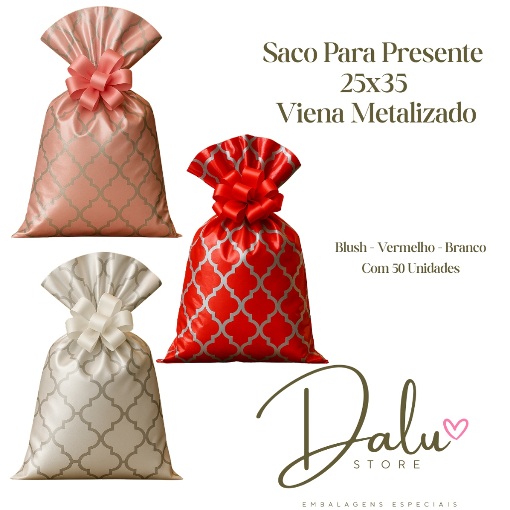 Kit 3 Saco Para Presente Viena Metalizado 25x35 150 Unidades