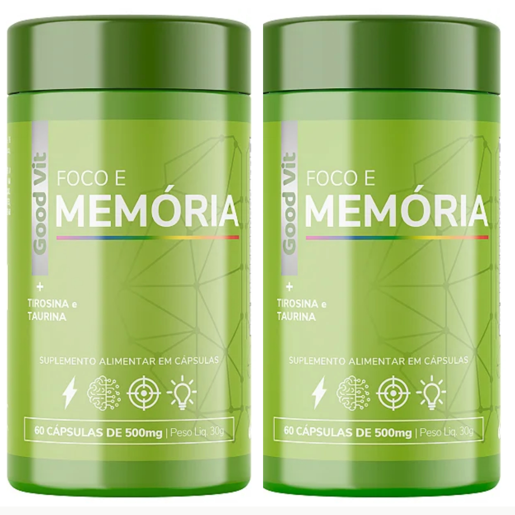 2 Foco e Memória Vitamina Good Vit C/60 Cápsulas Taurina e Tirosina ...