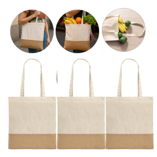 Kit 3 Bolsas Sacola Ecológica Ecobag Reutilizável 100% Algodão Cru com Detalhe em Juta