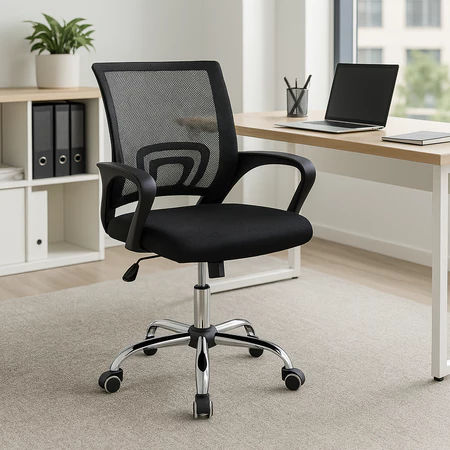Cadeira de escritório simples estofada Detroit giratória com regulagem preta