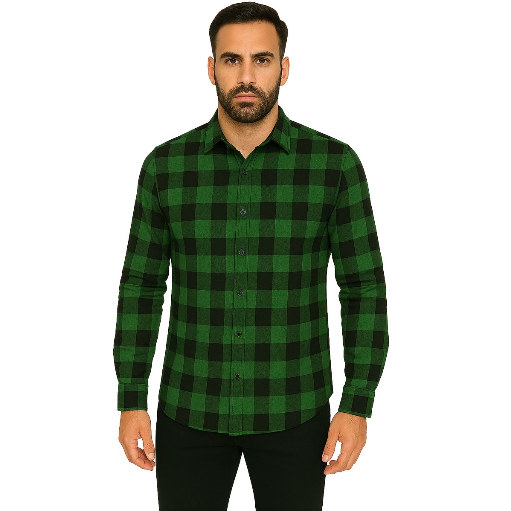 Camisa Xadrez Verde E Calça Preta Camisa Xadrez Masculina Manga