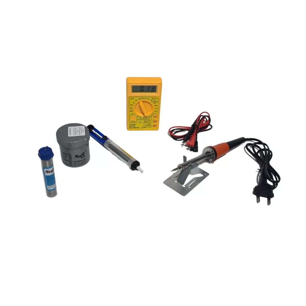 Kit Ferro de Solda 40w 220V + Multímetro Digital + sugador + pasta + estanho 25g