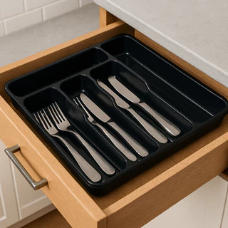Porta Talheres Para Gaveta Organizador Com 5 Divisórias Preto