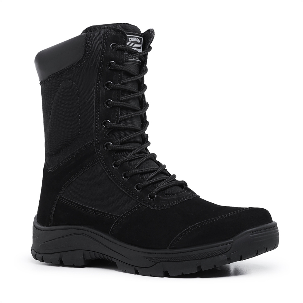 Bota Masculina Coturno Masculino Tático em Couro com Zíper