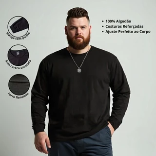 Blusa Masculina Moletom Flanelada Plus Size Básica Lisa Algodão Preta Cinza Azul Marrom G1 G2 G3