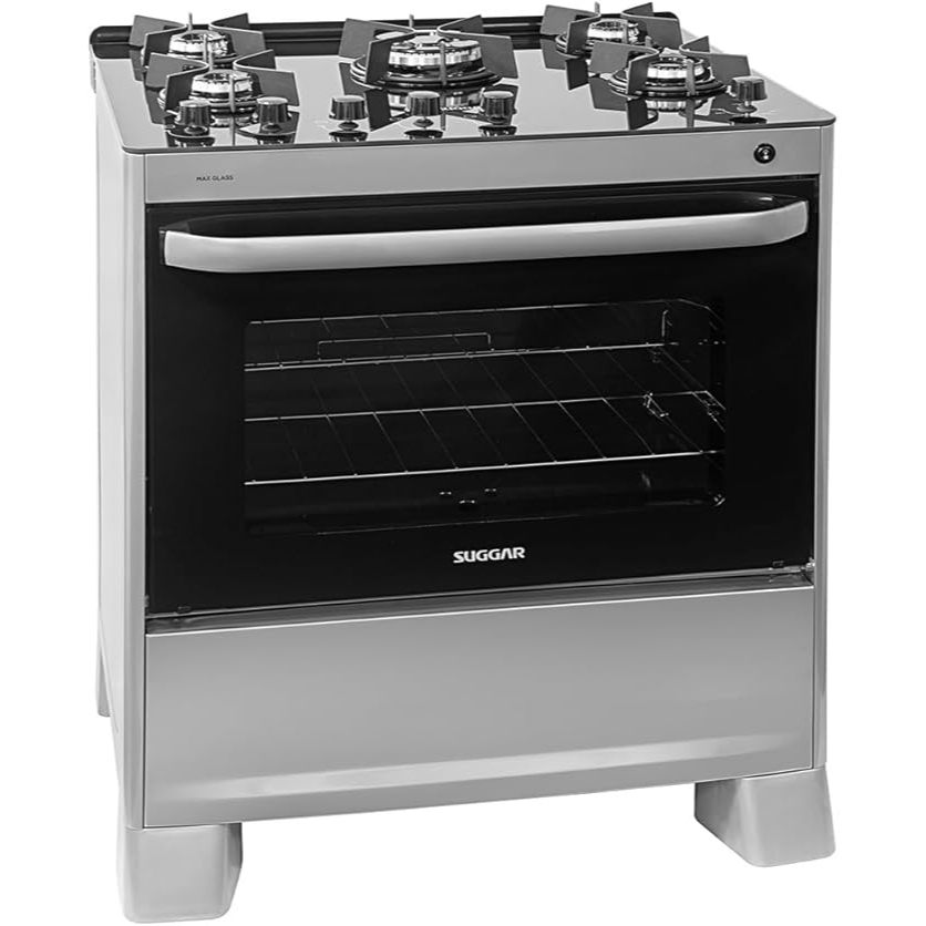 SUGGAR FOGÃO MAX GLASS PRATA MESA DE VIDRO 5 BOCAS TRIPLA CHAMA TREMPE ...