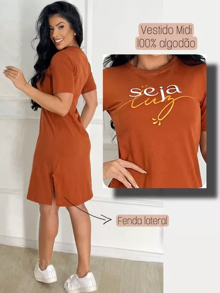 Vestido Midi Moda Evangelica Fenda Lateral Elegante Moda Casual Com Silk Soltinho Manga Cor