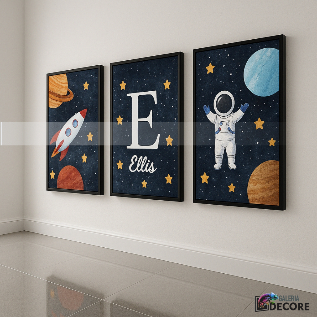 quadro decorativo quarto infantil astronauta personalizado nome
