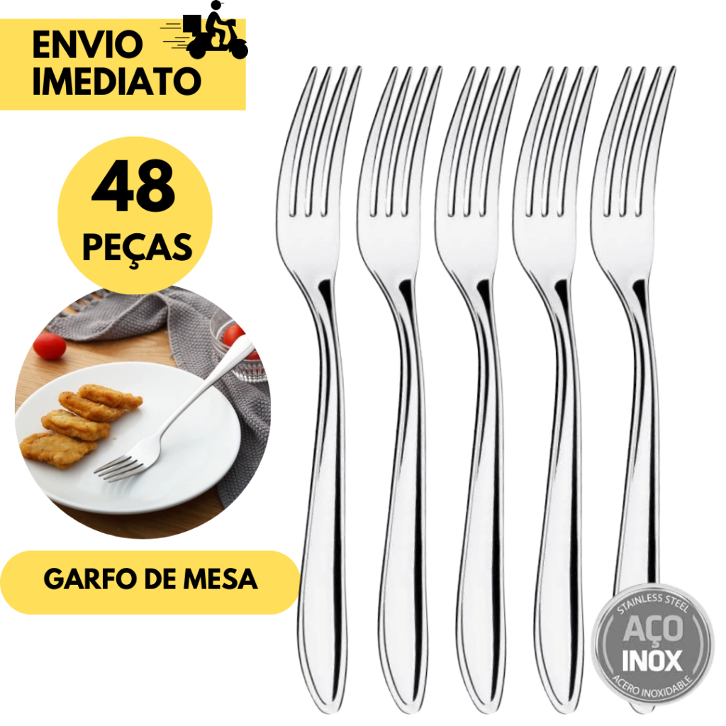 Kit 48 Garfos de Mesa Inox para Cozinha Restaurantes Talher Faqueiro ...