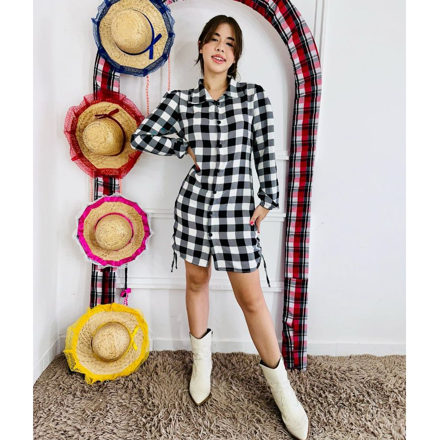Festa Junina Vestido Xadrez Com Meia CalÃ§a E Bota Vestido Xadrez