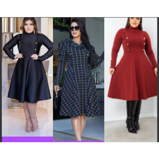 Vestido Moda Evangélica Social Estilo Sobretudo Manga Longa Rodado