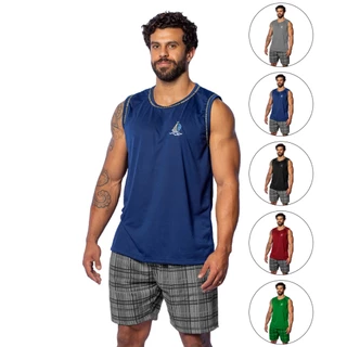 Kit 2 Pijamas Masculino Confortáveis Traje para Dormir Regata e Short em Malha Cores Diversificadas em Oferta na Shopee