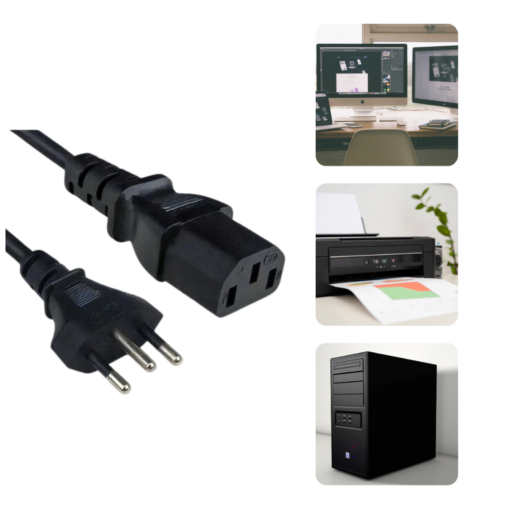 Cabo De Força Cpu Pc Monitor Fonte 3 Pinos Computador 1,5m