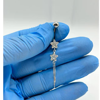 Piercing Umbigo Feminino Estrela em Prata de Lei 925 com correntes Delicado