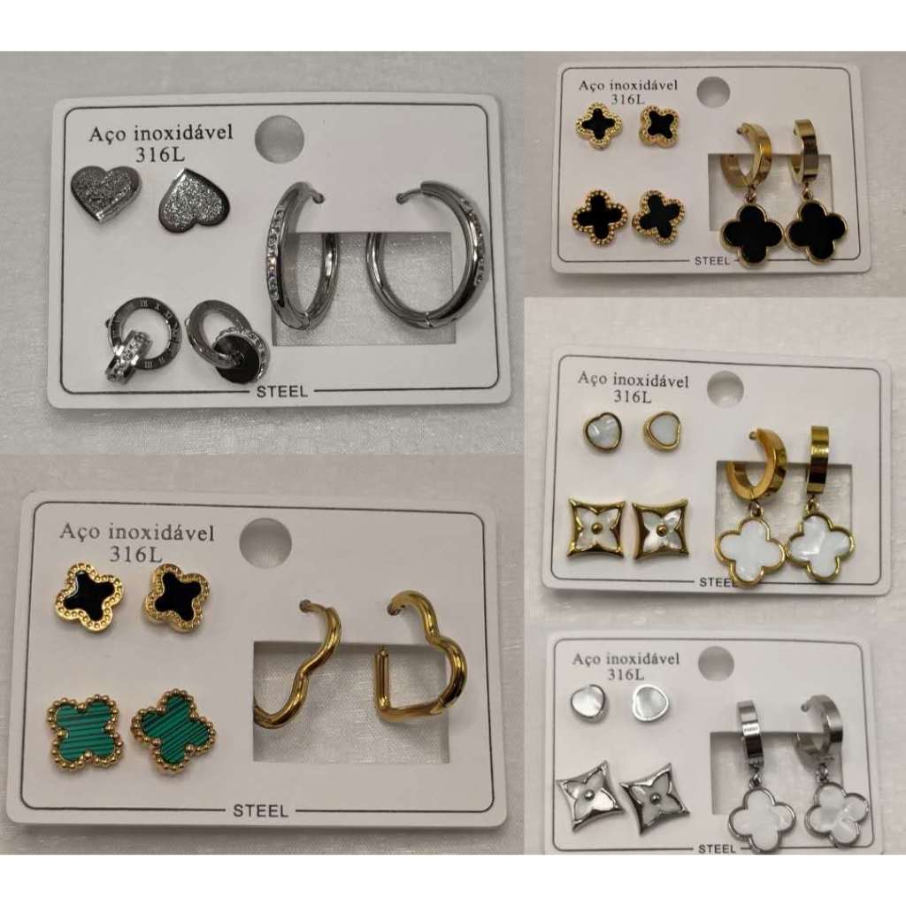 Moda Simples 3 Pares Brincos Com Material Aço inoxidável Bonitos Conjunto