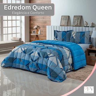 Kit Coberdrom Edredom Casal Queen 400 Fios Dupla Face Jogo de Cama Estampado 3 Peças com Fronhas